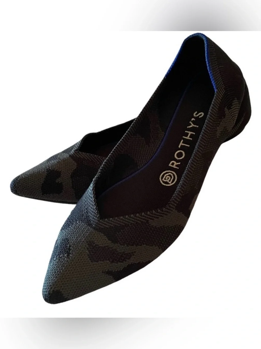 Rothy’s The Point Dark Grey Camo Ballet Flats - Pointed Toe Slip-On Design 7.5
